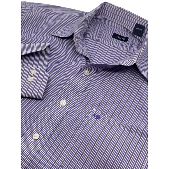 Izod Mens LS Button Down Shirt Purple Black White Stripe L - Picture 1 of 6
